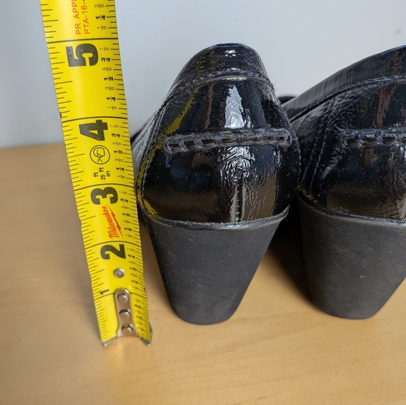 GEOX Wedge Glossy Leather Slip On Women Shoes Size 39.5 = 9.5 US Silver Buckle - Picture 6 of 10